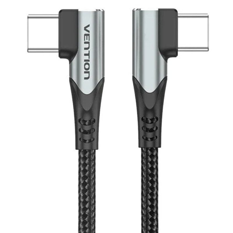 Cable usb 2.0 tipo-c 90º vention tanhd/ usb tipo-c macho - usb tipo-c macho/ hasta 100w/ 480mbps/ 50cm/ gris